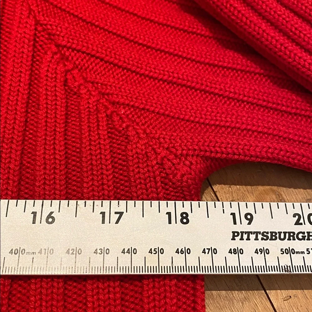 Carlisle Vtg Heavy Ribbed Merino Wool Red Cowl Neck Button Zip Cardigan Jacket L - Picture 13 of 15